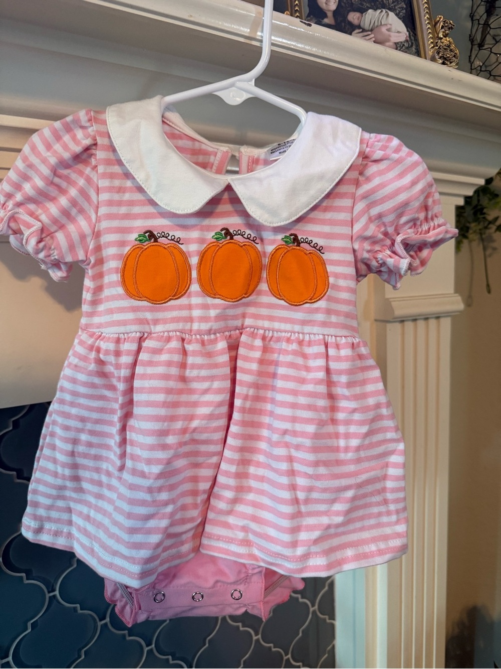 Baby Girls Pink Striped Pumpkin Dress & Bodysuit